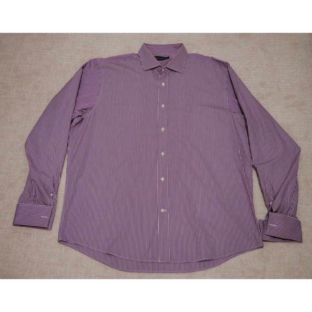 Ralph Lauren Black Label Purple White Striped Dress Shirt Men 17.5 Made in Italy